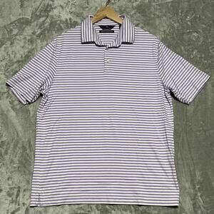 Hart Schaffner Marx Polo Shirt Mens Size L Purple White Striped Luxury Cotton